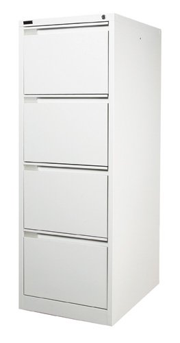 4 Drawer White Steel Filing Cabinet 62D x 47W x 132H (cm)