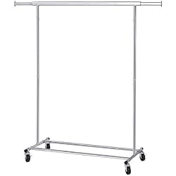 SONGMICS Portant, Penderie à vêtements, Charge 90 kg, Portant à roulettes, en Métal chromé, Longueur réglable, Pliable, Mobile, Style Industriel HSR13S