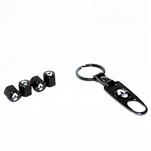 Careflection Premium Car Tyre Valve Cap Air Cap Car Tyre Valve Stem Cap Air Covers with Keychain Compatible for All Renault Cars