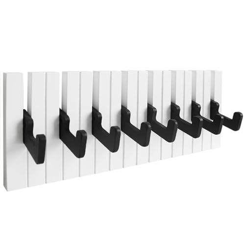 RICOO Appendiabiti da parete in legno WM1886-M - Appendiabiti multifunzionali e moderni per casa e ufficio - Design pratico e bianco e nero - 39x15x2cm