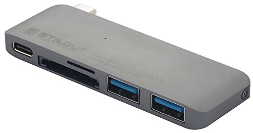 StilGut USB Typ C Hub mit Ladefunktion, Adapter - mit 2-Port USB 3.0, microSD und SD-Kartenleser für Apple MacBook mit USB-C-Anschluss, Space Grey