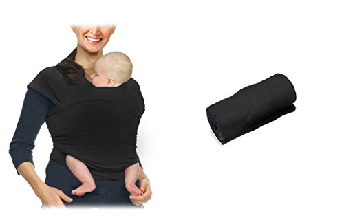 BABY SLING STRETCHY WRAP CARRIER BIRTH To 3 YEARS BREASTFEEDING BLACK GREY BLUE (BLACK)