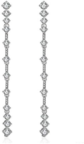 Wunhope Earrings Women Ladies Girls 925 Sterling Sliver Shiny Zircon Tassel Long Dangle Drop Earrings Anti-allergic