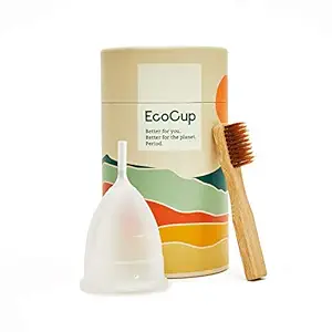 EcoCup Menstrual Cup - Soft Reusable Period Cup - Eco-Friendly - 12hr Wear - Includes Cup Cleaning Bamboo Brush - Tampon and Pad Alternative Menstrual Cups (Size 1)