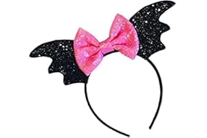 HENGYUE Cerchietto pipistrello con fiocco rosa nero - Accessori per capelli creativi per carnevale, Halloween e accessori per cosplay (fiocco rosa)