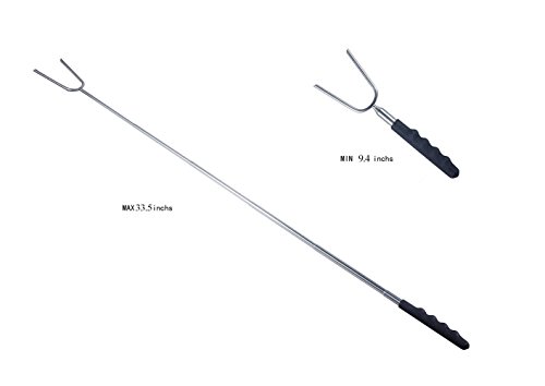 10 Stück Marshmallow Bratstäbchen Teleskopiert auf 85cm Packung aus 10 Edelstahl Rotierende Smores Spieße Anti Skid Griff für Barbecue Spieße, BBQ, Camping, Hotdog Forks | Bonus: Aufbewahrungstasche, BBQ Pinsel - 3