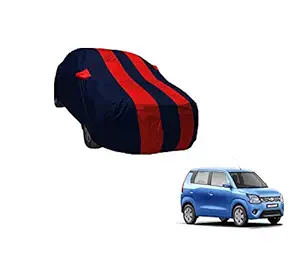 Auto Hub Water Resistant Mirror Pocket Car Body Cover Compatible with Maruti Suzuki WagonR (Model : 2019-2021) - Navy-Red.