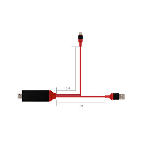 Lenuo 8 pin 2M Kabel für iPhone 6 6S 5S 5 HDMI HDTV AV Adapter auf HDMI 1080p Stecker 6,56ft Apple Lighting cable zum HDMI (rot) - 3