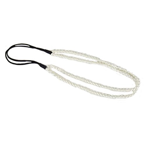 Womens Elastic Pearl Hair Hoop Hair Band Headband (White)