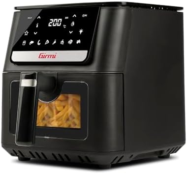 Girmi FG84 Friggitrice ad Aria Ecofrit Crisp, 6,5 Litri, 1700W, Display digitale, 8 programmi, Partenza Ritardata, Vassoio Rialzabile, Timer, Temperatura regolabile, BPA/PFOA Safe, Ricettario incluso