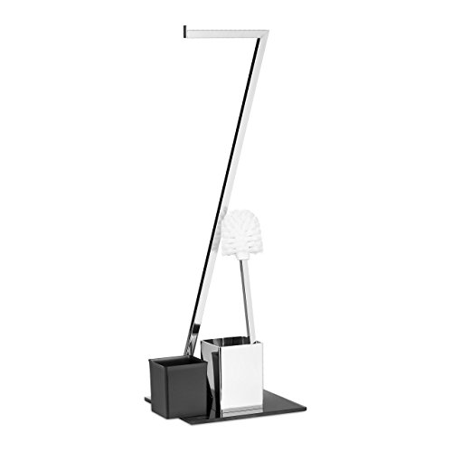 Relaxdays WC Garnitur GLASS H x B x T: 77 x 25 x 25 cm Toilettenpapierhalter aus Glas und Metall in Edelstahl-Optik mit Klobürste als Klopapierhalter freistehend WC Bürstengarnitur, silber-schwarz - 5