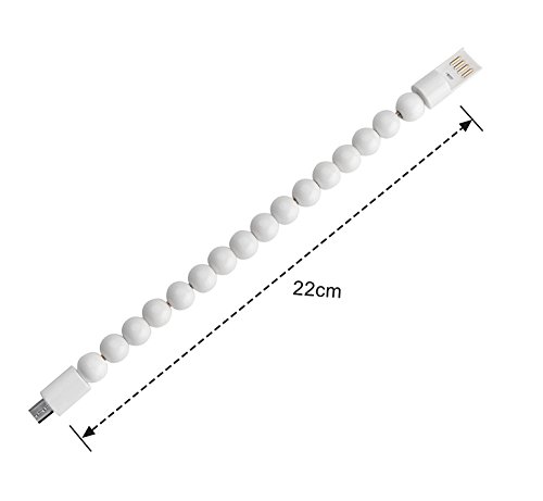 PhoneStar Micro USB Kugel Armband zu USB Ladekabel Datenkabel für Android Smartphones Samsung, HTC, Sony, Nexus, Kindle, etc. – weiss - 2