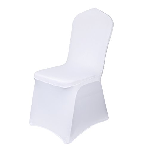 Cusfull 10 Stück Stuhlhussen Stretch Spandex Stuhlüberzug Polyester Universell Hussen für Hochzeit Esszimmer Restaurant – Weiß - 3