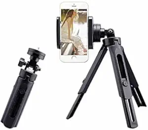 SAFESEED Mini Tripod Mobile Holder Mount Rotating Head Lightweight 360 Degree Flexible Foldable (7 + 2 inch Expandable) Compatible with Camera DSLR and All Smartphones with Holder Clip - Black