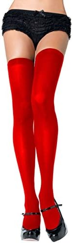 DarlingLove Women's Opaque Silk Thigh High Hosiery Red Schoolgirl Stocking Socks