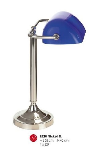 Preisvergleich Produktbild Wunderschöne Schreibtischleuchte mit Glaskristallschirm, Bankerlampe in Silber / Blau, H 40cm, D 26cm, Nickel LB20 BL