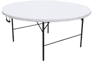 VIRIDEX Tavolo catering rettangolare/tondo In HDPE bianco ed acciaio verniciato. Pieghevole, con maniglia per il trasporto (Diametro 160 cm)