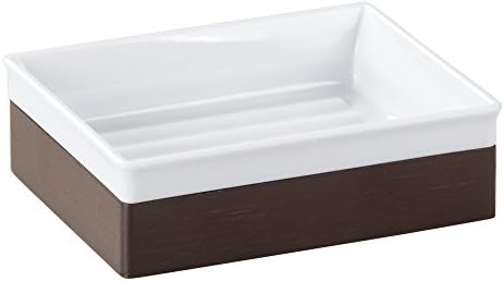 iDesign Formbu Soap Dish, Bamboo/Plastic Hand Soap Holder for Bars of Soap, White/Brown