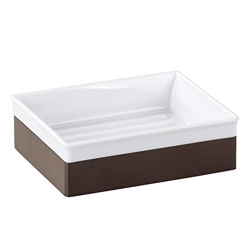 iDesign Formbu Soap Dish, Bamboo/Plastic Hand Soap Holder for Bars of Soap, White/Brown