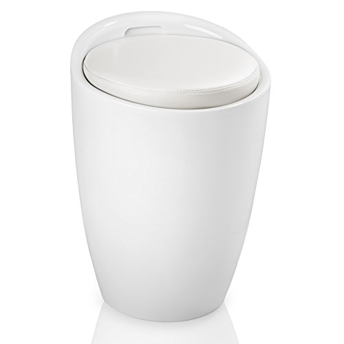 TecTake Sitzhocker Badhocker rund | ABS Kunststoff | mit Stauraum und Sitzkissen – diverse Farben – (Weiß Weiß | Nr. 402077-3) - 2