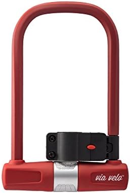 Bike U Lock - Via Velo Heavy Duty Bike U-Lock, 15mm Shackle with Mounting Bracket For Road Bike Mountain Bike Electric Bike Folding Bike, Great Bike Safety Tool