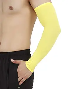 Never Lose Arm Sleeves with UV Protection for Sports & Driving 1 Pair (Yellow)