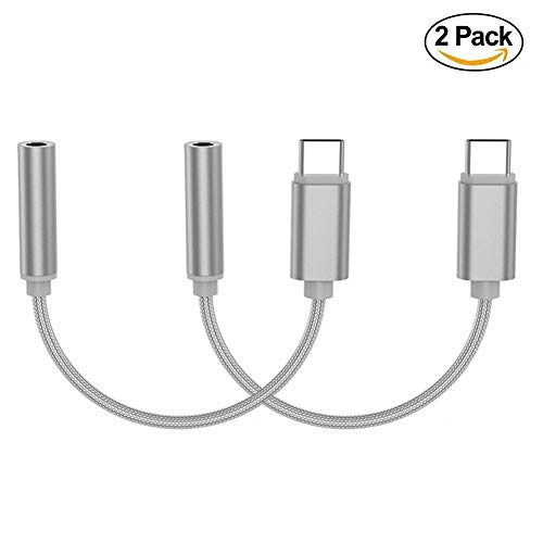 Jack Tipo C, AD ADTRIP USB C 3.5mm Adaptador Tipo C a 3.5 mm Auriculares Compatible con Xiaomi Mi 9/9 SE / 6/8 Lite/Mi A2 / Note 3, OnePlus 6T / 7/7 Pro, Huawei P20 Pro [Pack de 2, Plata]