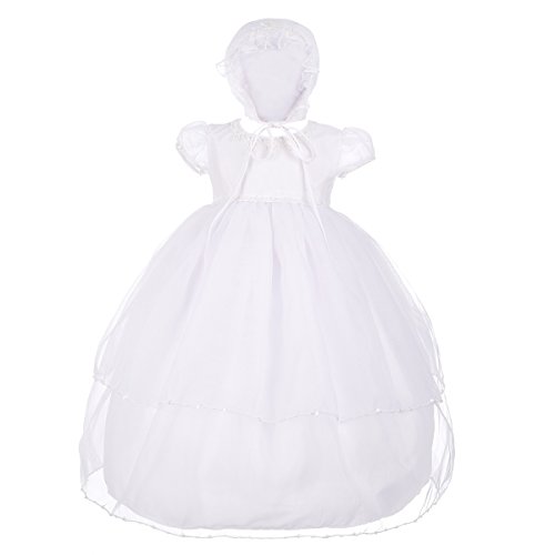 Dressy Daisy Baby Girls' Beaded Organza Baptism Christening Gown Dress With Bonnet Infant Size 6-12 Months White