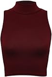 Womens Sleeveless Cropped Top Ladies Polo Neck Crop Dance Stretch Top (S/M (UK 8/10), Wine)