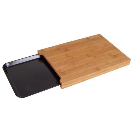 Schneidebrett Hackblock Schneidbrett Tranchierbrett Bambus mit Auffangschale platzsparende innovative Lösung