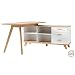 Produktbild Certeo Schreibtisch Peking mit Sideboard in Weiß/Eiche | 4 offene Fächer und 3 Schubladen | Beprechungstisch Esstisch Bürotisch Computertisch Arbeitstisch