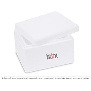 Styroporbox Weiß Isolierbox Thermobox Kühlbox Warmhaltebox 23,7x19,8x15,5cm - 2,39 Liter Volumen