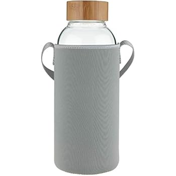 Ferexer 1 Litre Trinkflasche Glas Wasserflasche mit Bambus Deckel 1000