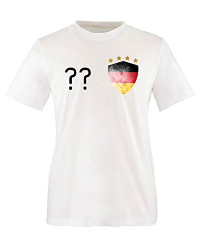 Comedy Shirts – Deutschland Trikot – Wappen: Klein – Wunsch – Kinder T-Shirt – Weiss / Schwarz Gr. 134-146