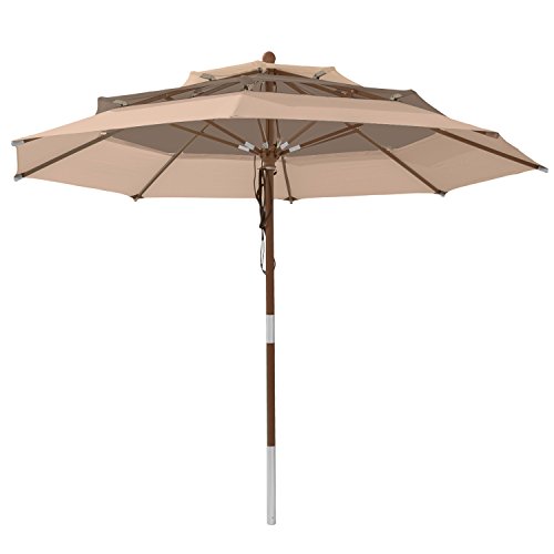anndora Sonnenschirm 3 m rund Gartenschirm Holzschirm - 3 lagig Sand Beige