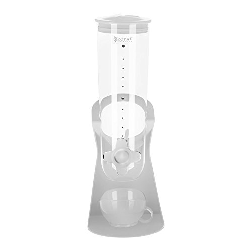 Royal Catering Cereal Dispenser Dry Food Container Single RCCS-1.5L/G (Capacity of 1.5 L, Transparent polystyrene, Height of spout: 8.5 cm, Spill tray, Simple portioning) White
