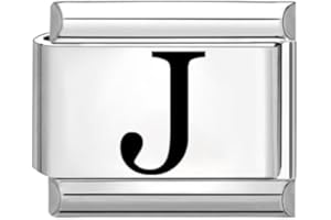 Quiges – 9 mm grabados con láser módulo de estilo italiano encanto enlace acero inoxidable alfabeto letra J estilo italiano para pulseras