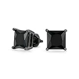 Bling Jewelry Arete de Plata Esterlina CZ Negro Cuadrado con Cierre de...