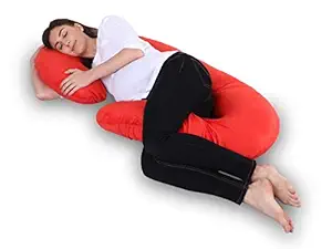 Momsyard Blood Red Velvet Full Body C Shape Maternity Pillow Baby Nursing Cushion for Pregnant Women (2.5 Kgs)