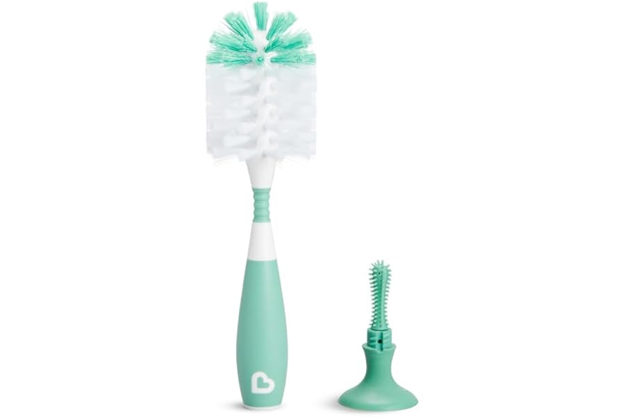 Munchkin Bristle Bottle Cleaner Brush | Water Bottle Brush with Built In Teat Brush | Deluxe Baby Bottle Brushes for Cleaning | Freestanding | Easy Grip Handle | Dishwasher Safe | Green