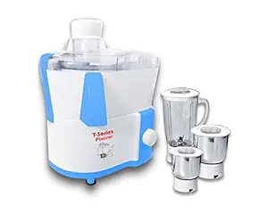 T-series Platino 500 Watt Juicer Mixer Grinder with 2 Stainless Steel Jar + 1 Juicer Jar (White and Blue)