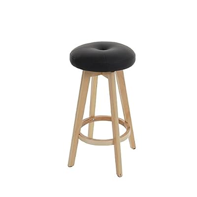 Mendler Tabouret de Bar Navan, Chaise de comptoir, Bois, Similicuir, Rotatif ~ Noir, Pieds clairs