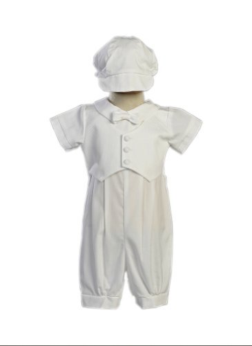 Swea Pea & Lilli Boy's Cotton Christening Baptism Romper With Pique Vest - Size M (6-12 Month), White