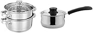 Amazon Brand - Solimo Stainless Steel Induction Bottom Steamer/Modak/Momo Maker with Glass Lid (2500ml)