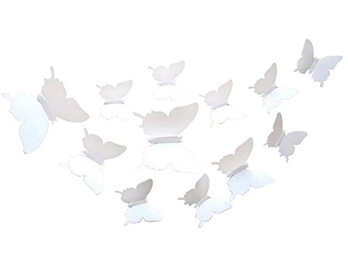 12 Stück 3D Schmetterlings Wandaufkleber Wandsticker Wandtattoo Wanddeko mit Kristall Dekor für Wohnzimmer, Kinderzimmer, Türen, Fenster, Badezimmer, Kühlschrank Babyroom Dekoration(WEIß) - 3