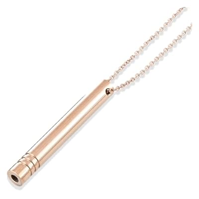 Haorqee Breathing Necklace, Breathlace Stop Smoking Necklace Anxiety Relief Breath Lace Chain Whistle Breathing Exercises Stress Relief Meditation Gift For Women Men(gold)