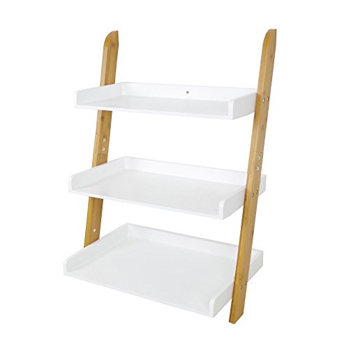Regal 3Böden Bambus weiß 78x54x36cm Leiterregal Anstellregal Bad