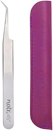 Noir Volume Lashes 45 degree Tweezers Professional Eyelash Extensions Tweezers Tool with case Stainless Steel Curved Precision Tip