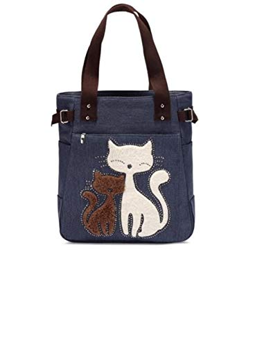 Preisvergleich Produktbild Sun Glower Zurück zu Schullektion Tragetaschen Weibliche Dreidimensionale Nette Katze Leinwand Umhängetasche Einfache Datei Shopping Handtasche (Blau)