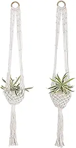 Top Knot Macrame Woven Plant Hanger -Boho Chic Plant Hanging Planter Holder Stand for Flower Pots Vases Indoor Outdoor Art D
